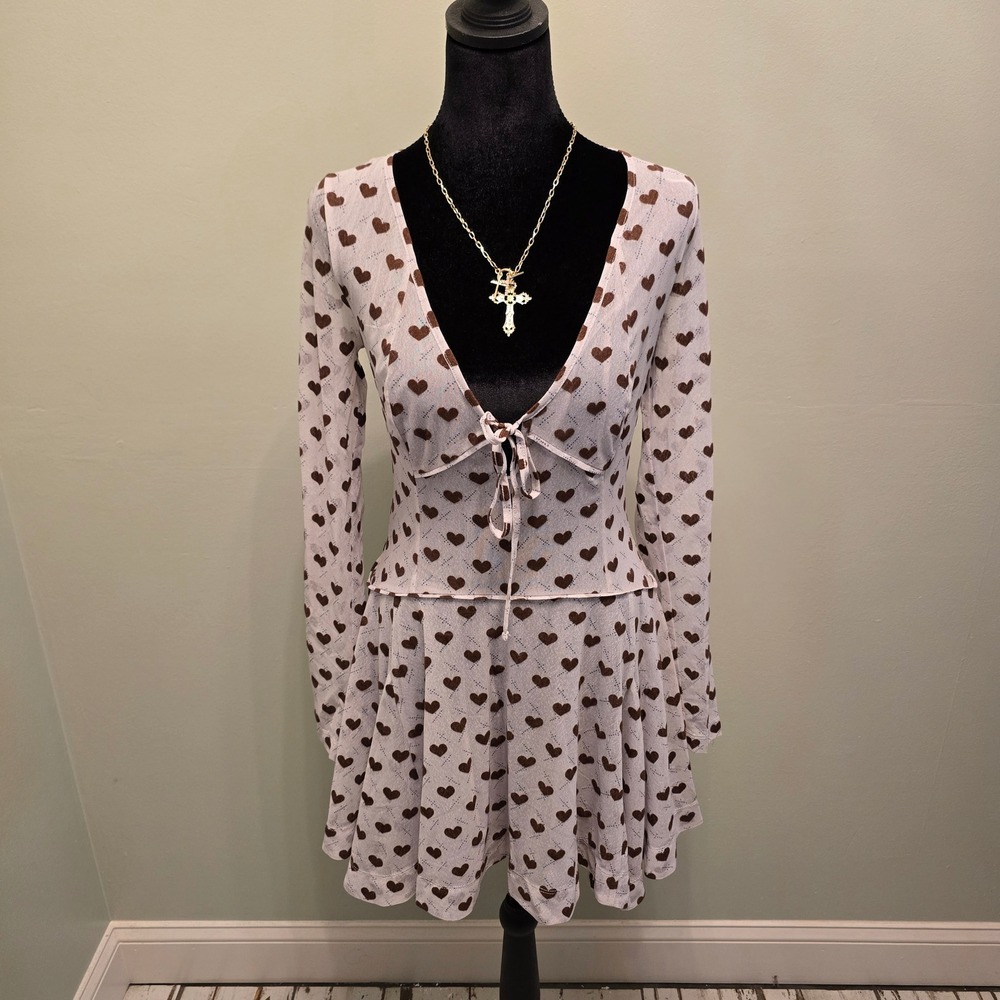 Free People Lilac Ash Combo Heart Print Mini Dress  Lilac M